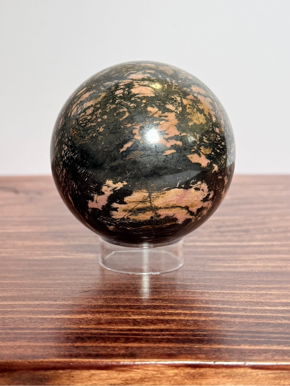 Dendritic Rhodonite Sphere – Scenic Landscape Veining – Collector Orb 20.2oz